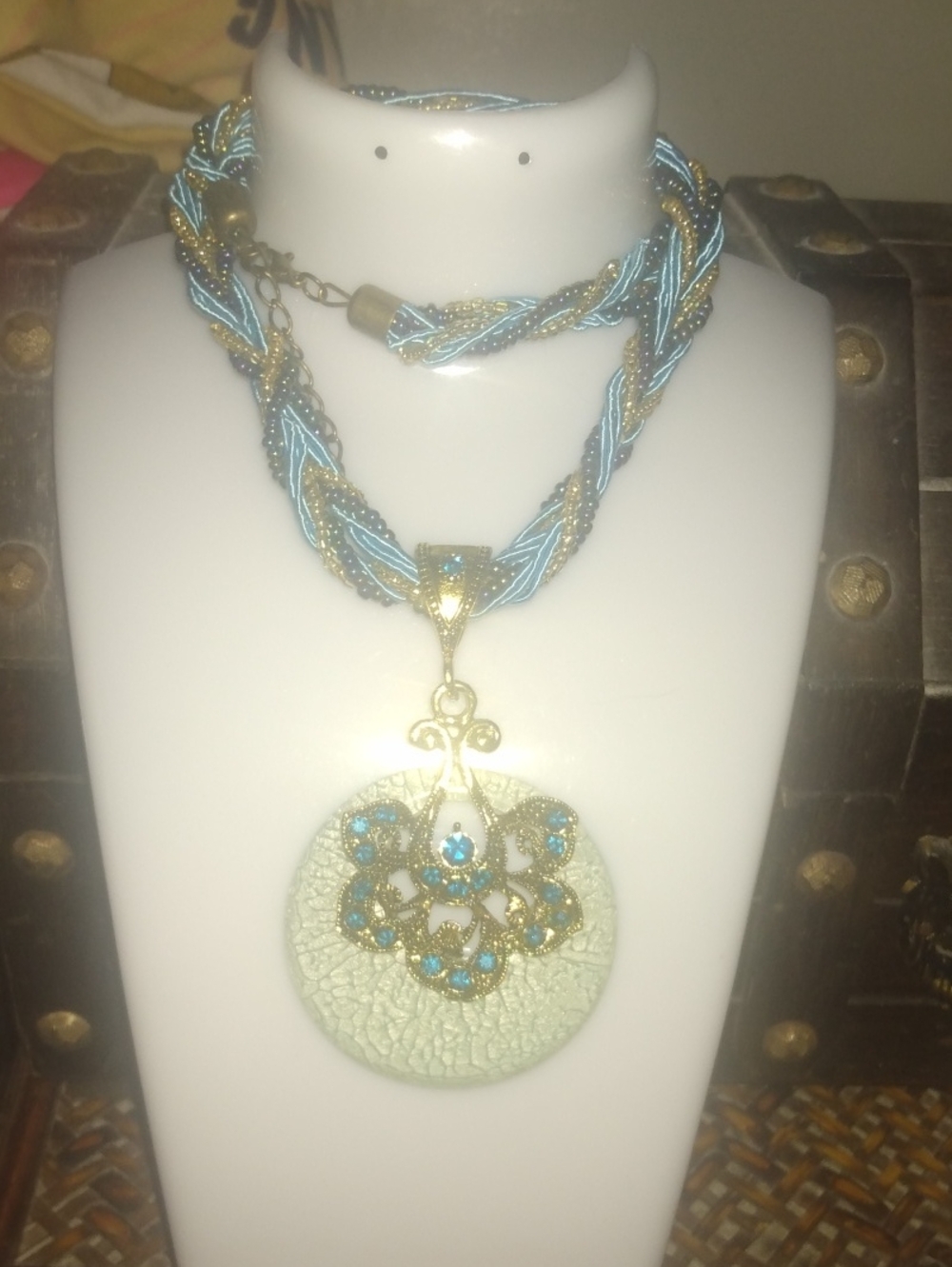 Gold-Tone Blue Beaded Pendant Necklace - Women's Jewelry